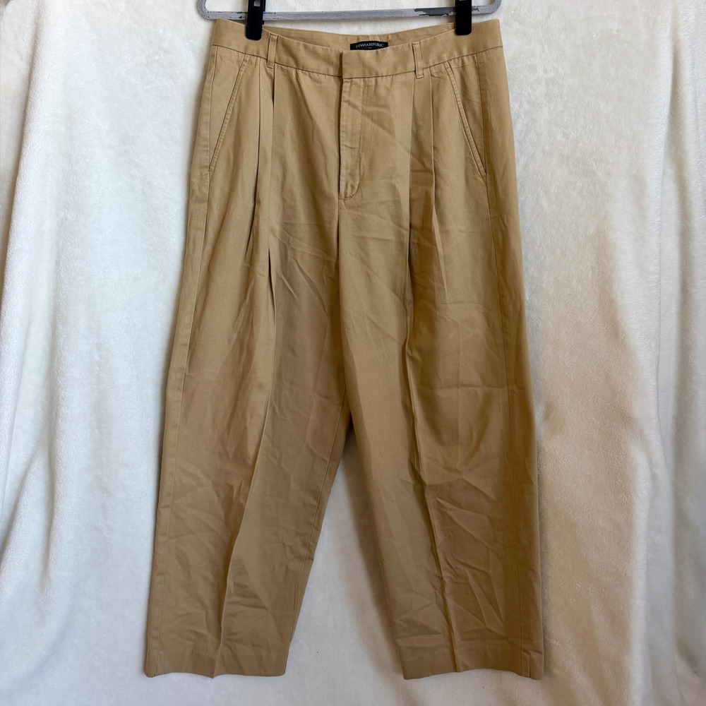 Banana Republic Camel Pleated Wide Leg High Rise Trouser Pants Size 12 Cotton